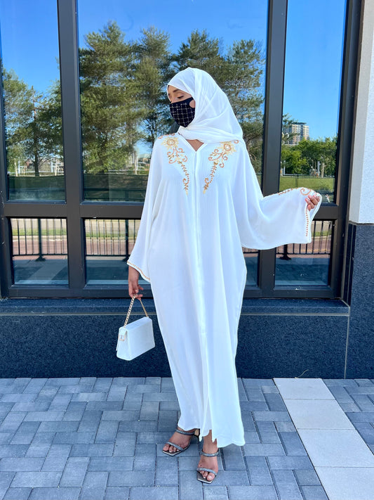 Baharin Beaded Abaya White