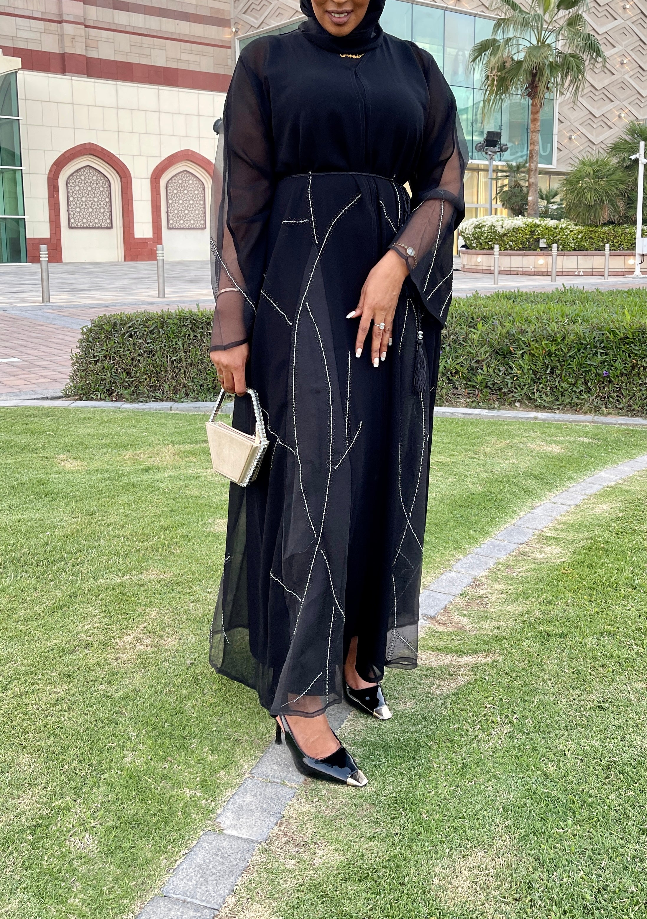 Black Abaya with Silver Lining