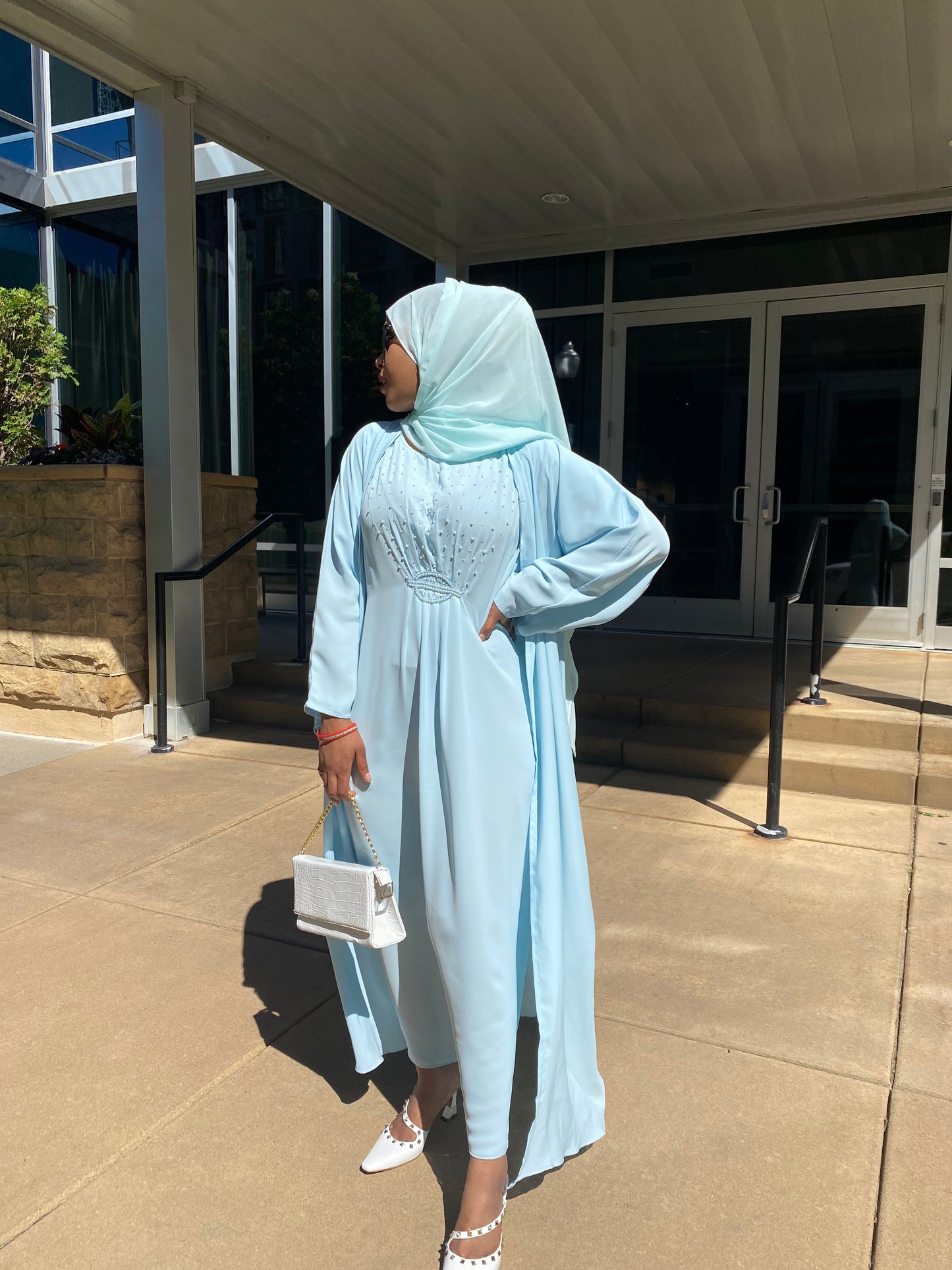 Safali Two Piece Abaya Sky Blue